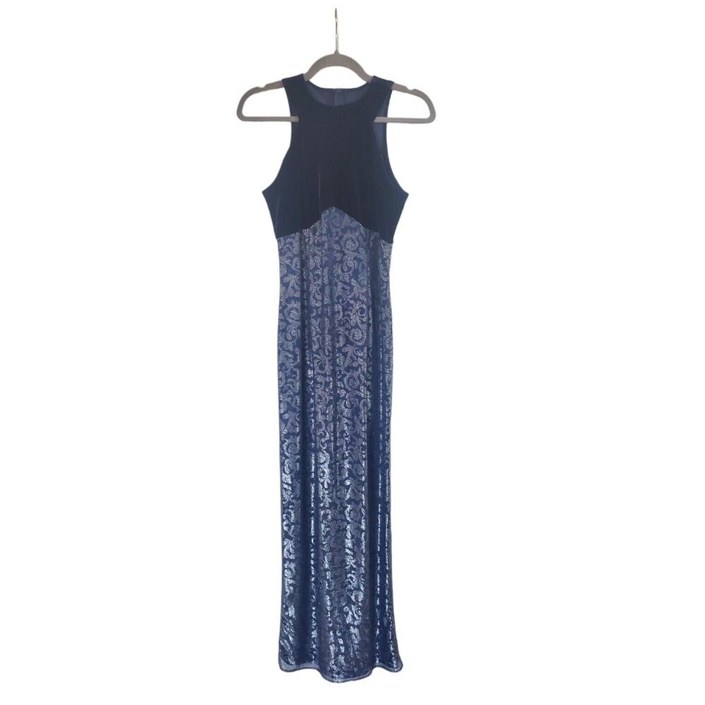 Gunne Sax (Jessica McClintock) Vintage Velvet Silver Metallic Gown Dress, Sz 3/4